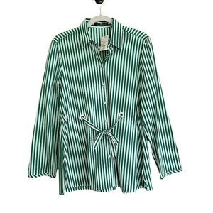 Luisa Cerano Striped Long Sleeve Button-Up Shirt White Green Women's Size 8